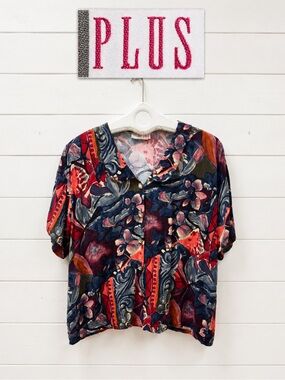 Lady Plus Vintage 80s Floral Blouse – Multicolour – Size 44